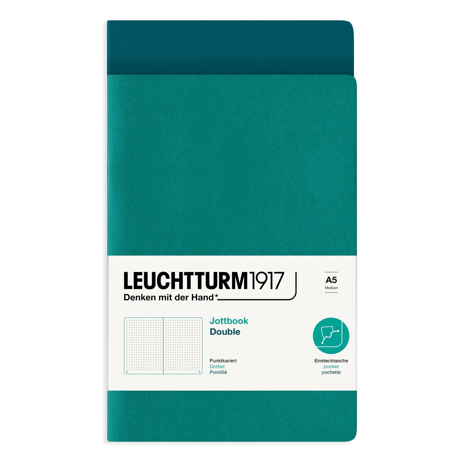 Leuchtturm 1917 Jottbook A5 Dot Grid Pack of 2 - Emerald / Pacific Green
