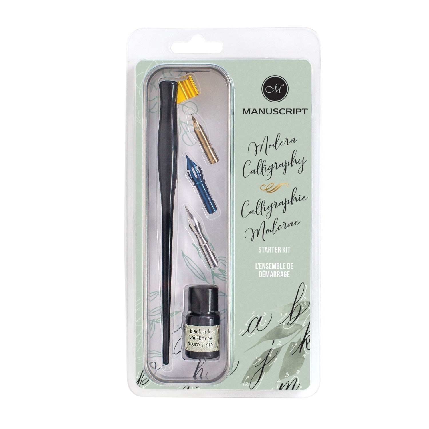 Manuscript Oblique Nib Holder Calligraphy Set - Black
