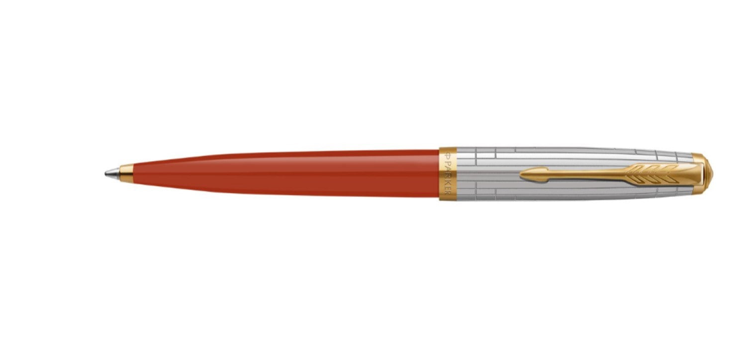 Parker 51 Ballpoint Pen - Premium Rage Red - Gold Trim