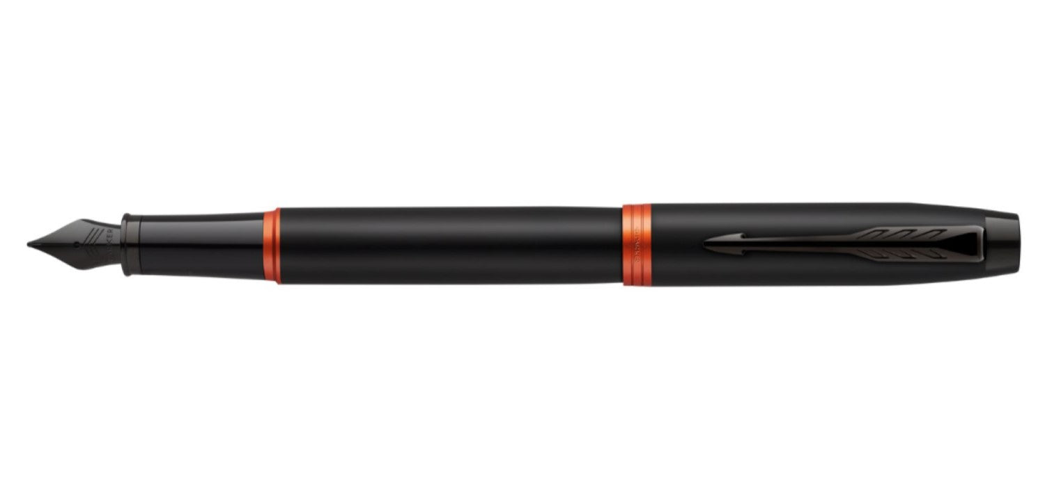 Parker IM Vibrant Rings Fountain Pen - Satin Black / Flame Orange