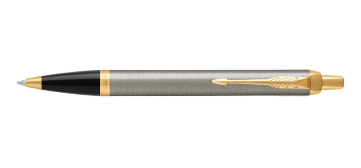 Parker IM Ballpoint Pen - Brushed Steel / Gold Trim