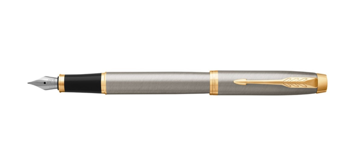 Parker IM Fountain Pen - Brushed Steel / Gold Trim