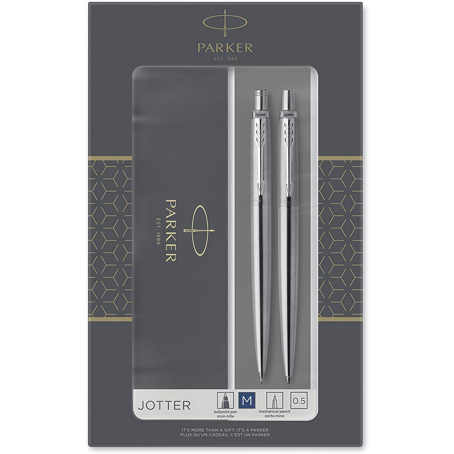 Parker Jotter Ballpoint and Mechanical Pencil Set Stainless Steel Chrome Trim
