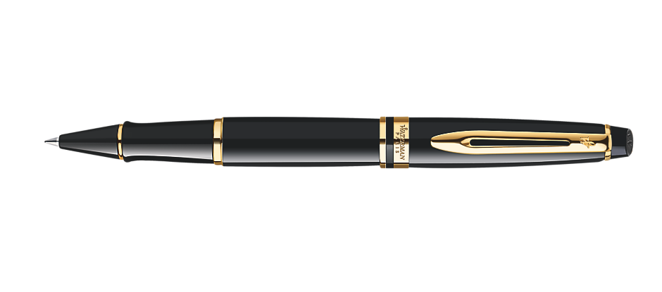 Waterman Rollerball Pens Waterman Expert Rollerball Black Lacquer Gold Trim