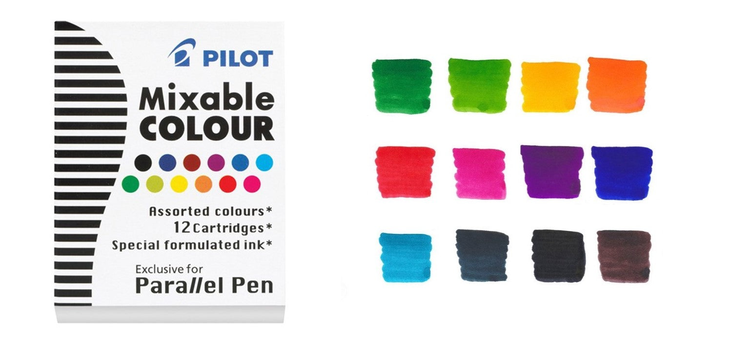 Pilot Parallel Pen Ink Cartridges Pack of 12 - Mixed Colours
